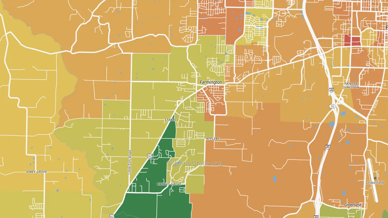 Farmington, AR Map of Vehicle Theft Rates