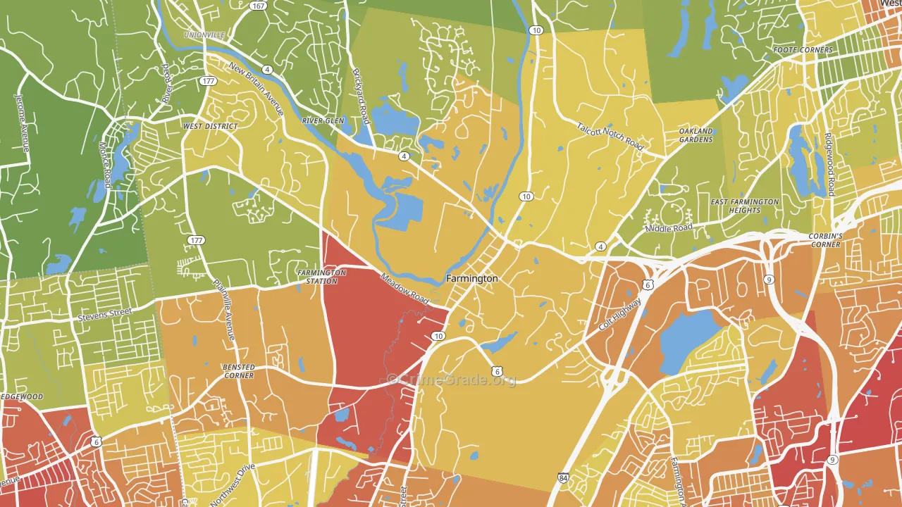 Farmington, CT Map of Vehicle Theft Rates