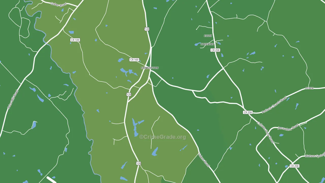 Farmington, GA Map of Vehicle Theft Rates