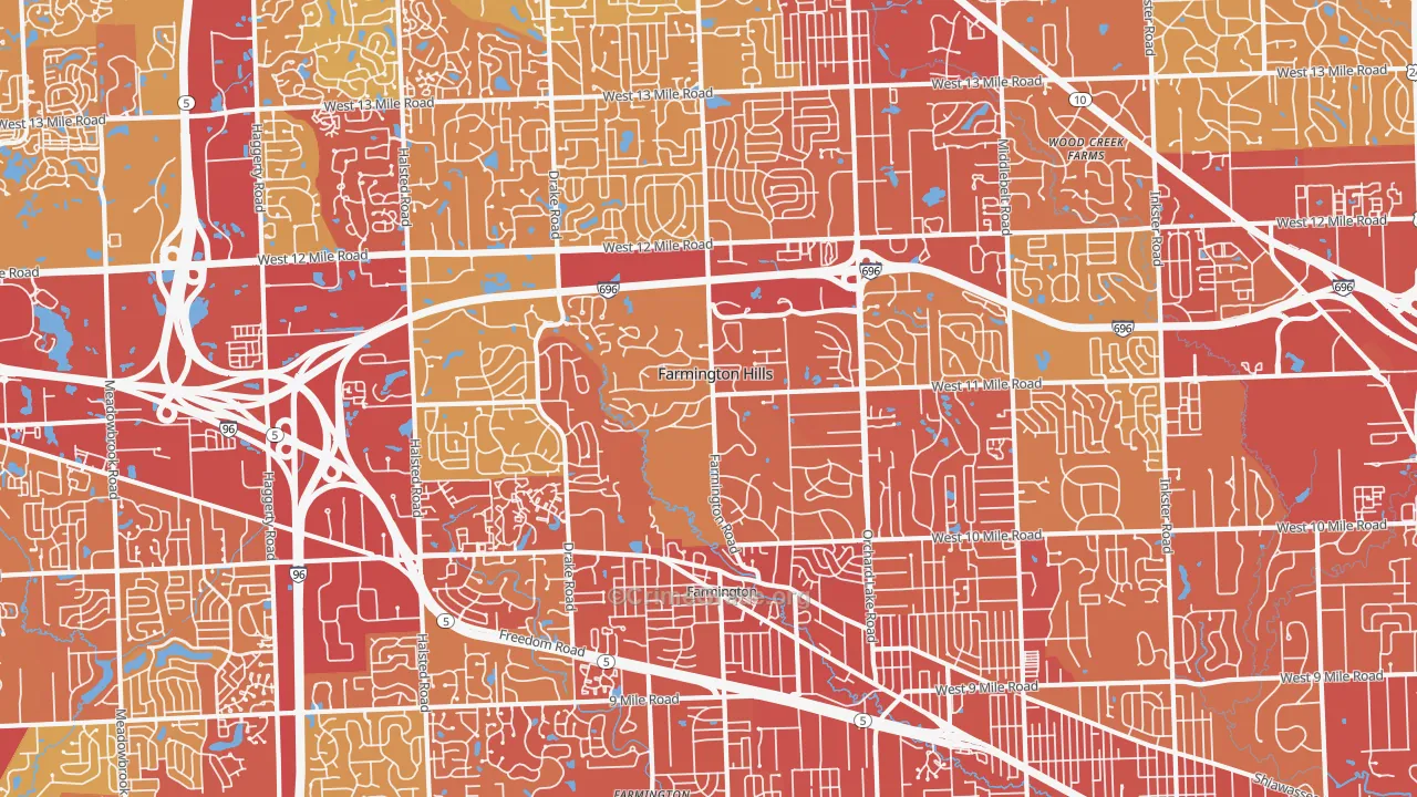 Farmington Hills, MI Map of Vehicle Theft Rates