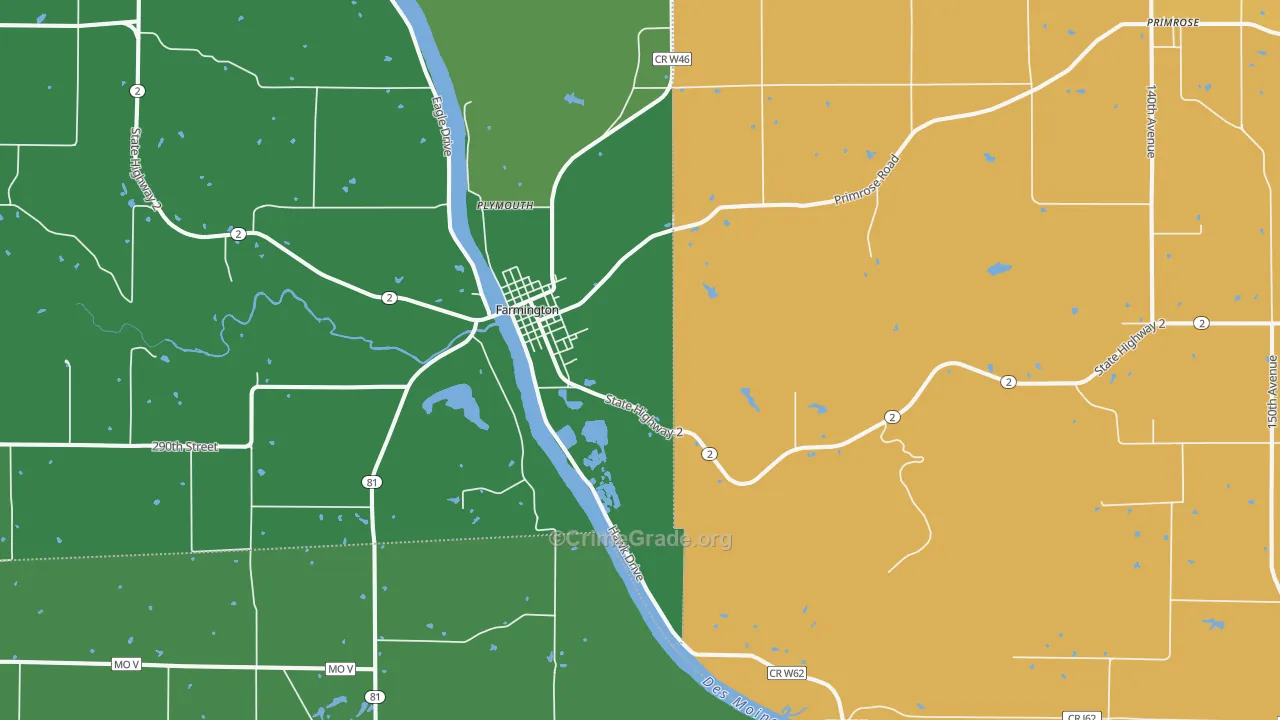 Farmington, IA Map of Vehicle Theft Rates