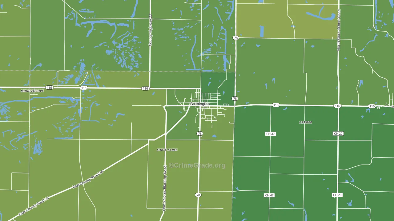 Farmington, IL Map of Vehicle Theft Rates
