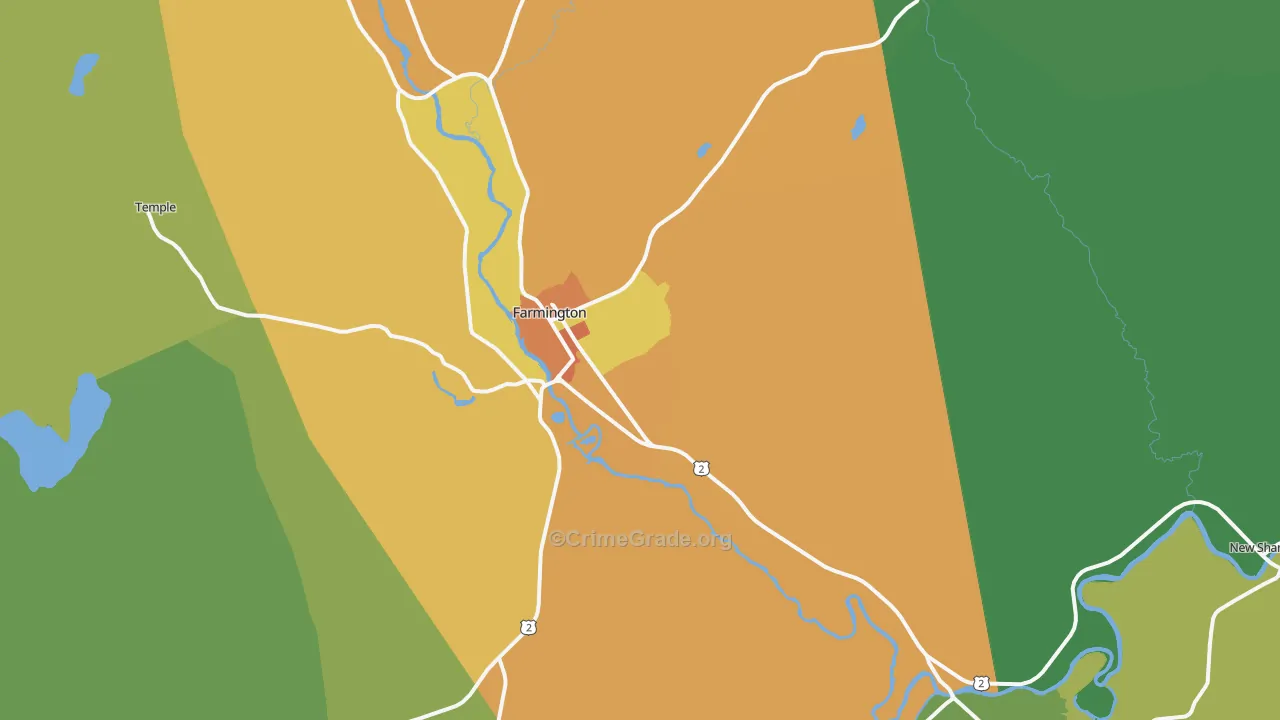 Farmington, ME Map of Vehicle Theft Rates