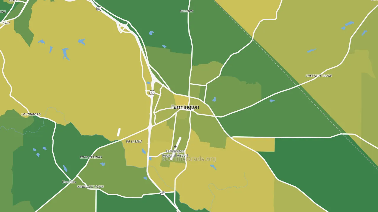 Farmington, MO Map of Vehicle Theft Rates