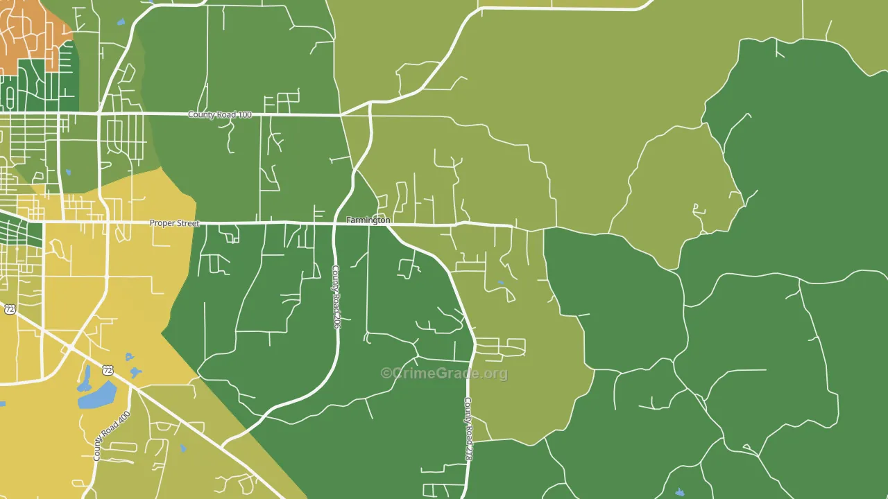 Farmington, MS Map of Vehicle Theft Rates