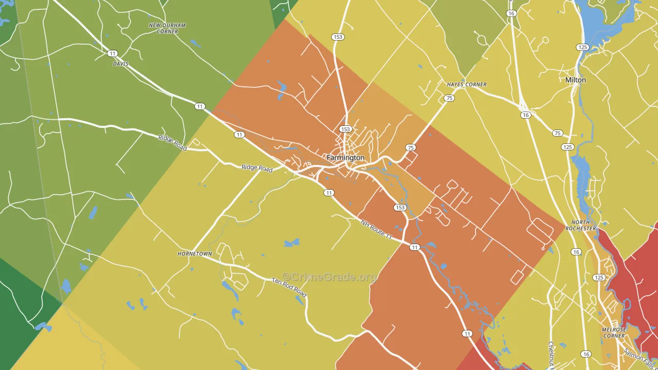 Farmington, NH Map of Vehicle Theft Rates