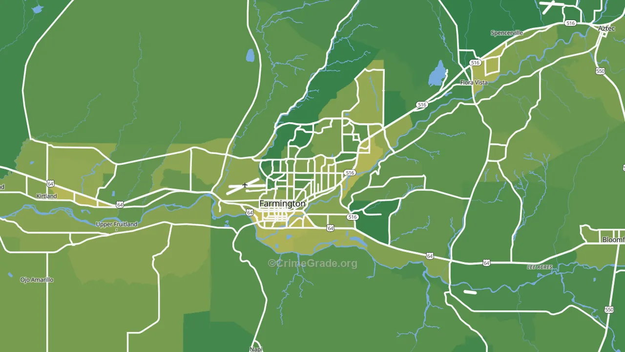 Farmington, NM Map of Vehicle Theft Rates