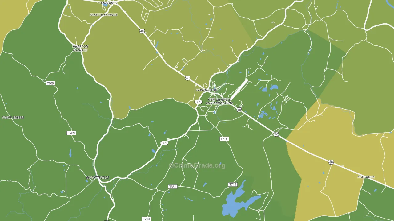 Farmington, PA Map of Vehicle Theft Rates