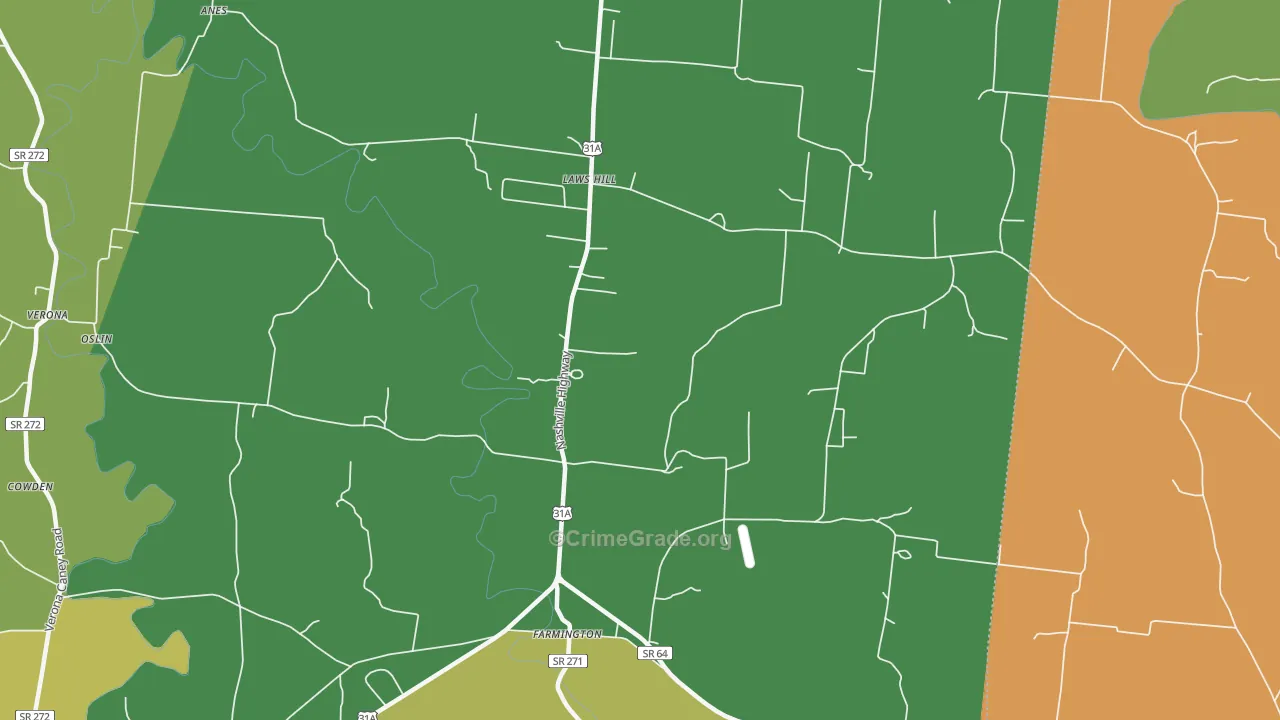Farmington, TN Map of Vehicle Theft Rates