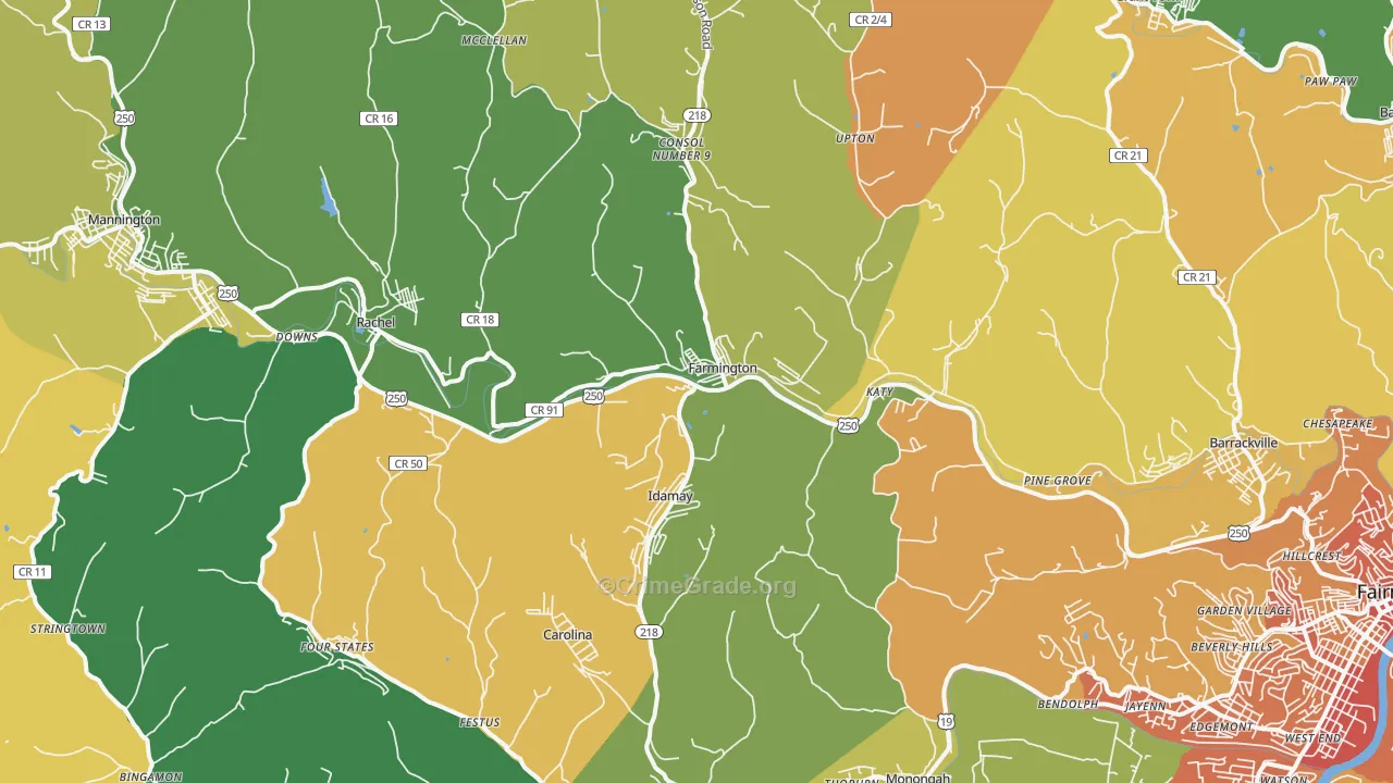 Farmington, WV Map of Vehicle Theft Rates