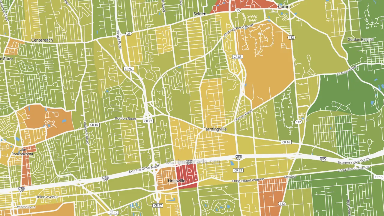 Farmingville, NY Map of Vehicle Theft Rates