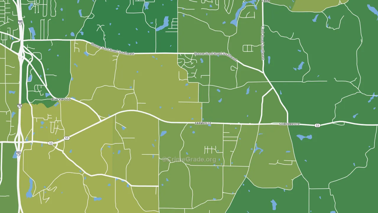 Farmville, GA Map of Vehicle Theft Rates