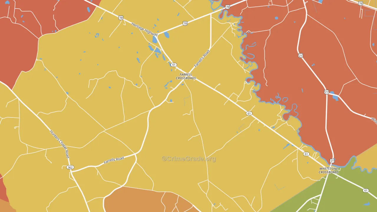 Farrell Crossroads, SC Map of Vehicle Theft Rates