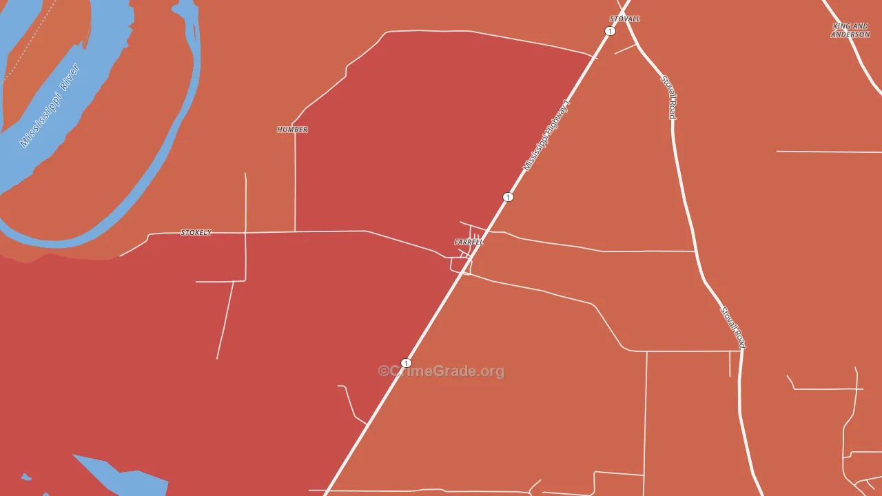 Farrell, MS Map of Vehicle Theft Rates