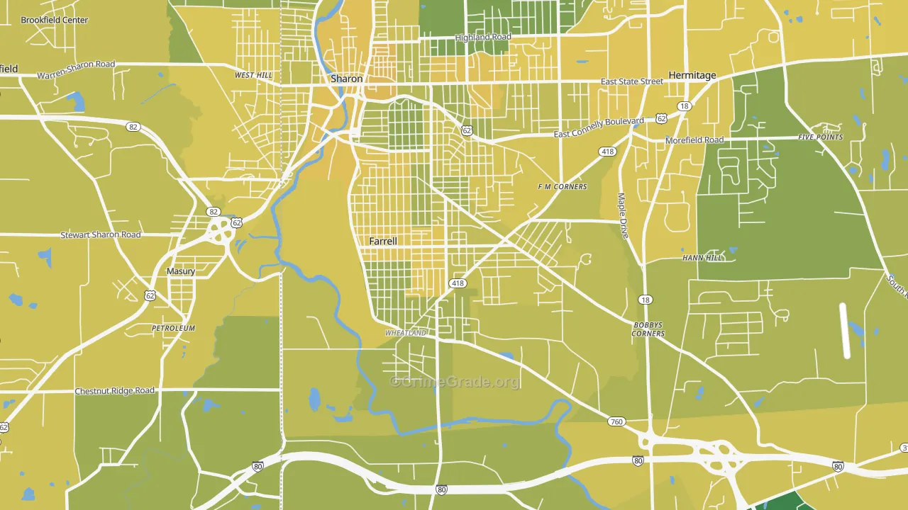 Farrell, PA Map of Vehicle Theft Rates