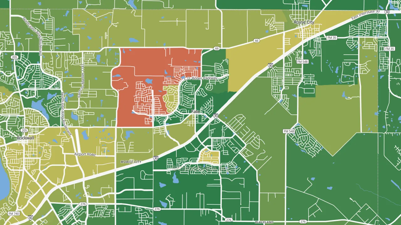Fate, TX Map of Vehicle Theft Rates