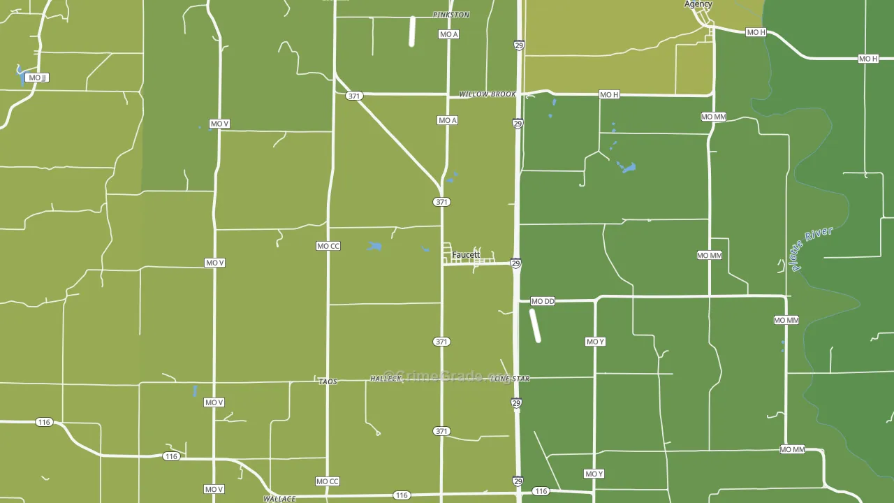 Faucett, MO Map of Vehicle Theft Rates