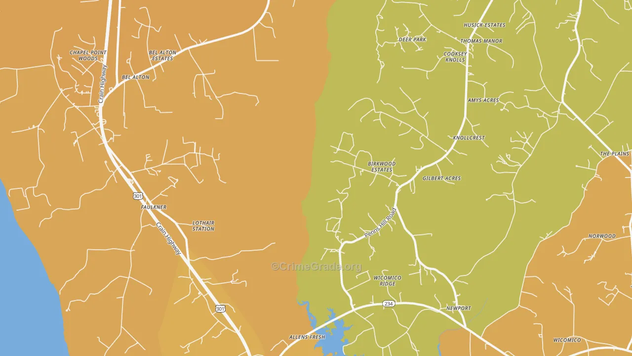Faulkner, MD Map of Vehicle Theft Rates