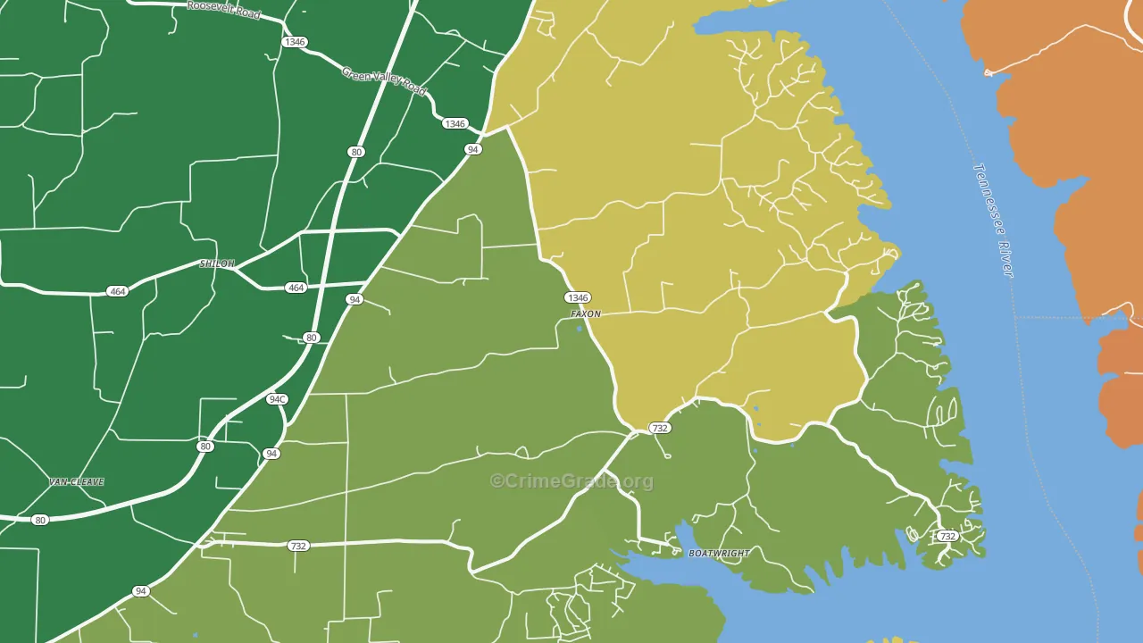 Faxon, KY Map of Vehicle Theft Rates