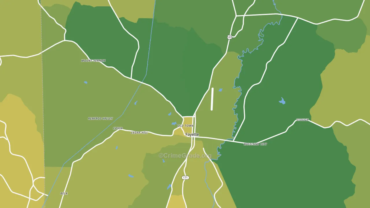 Fayette, AL Map of Vehicle Theft Rates