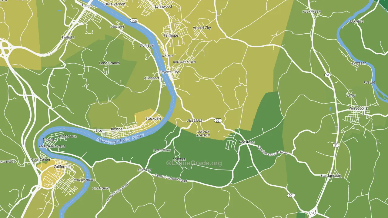 Fayette City, PA Map of Vehicle Theft Rates