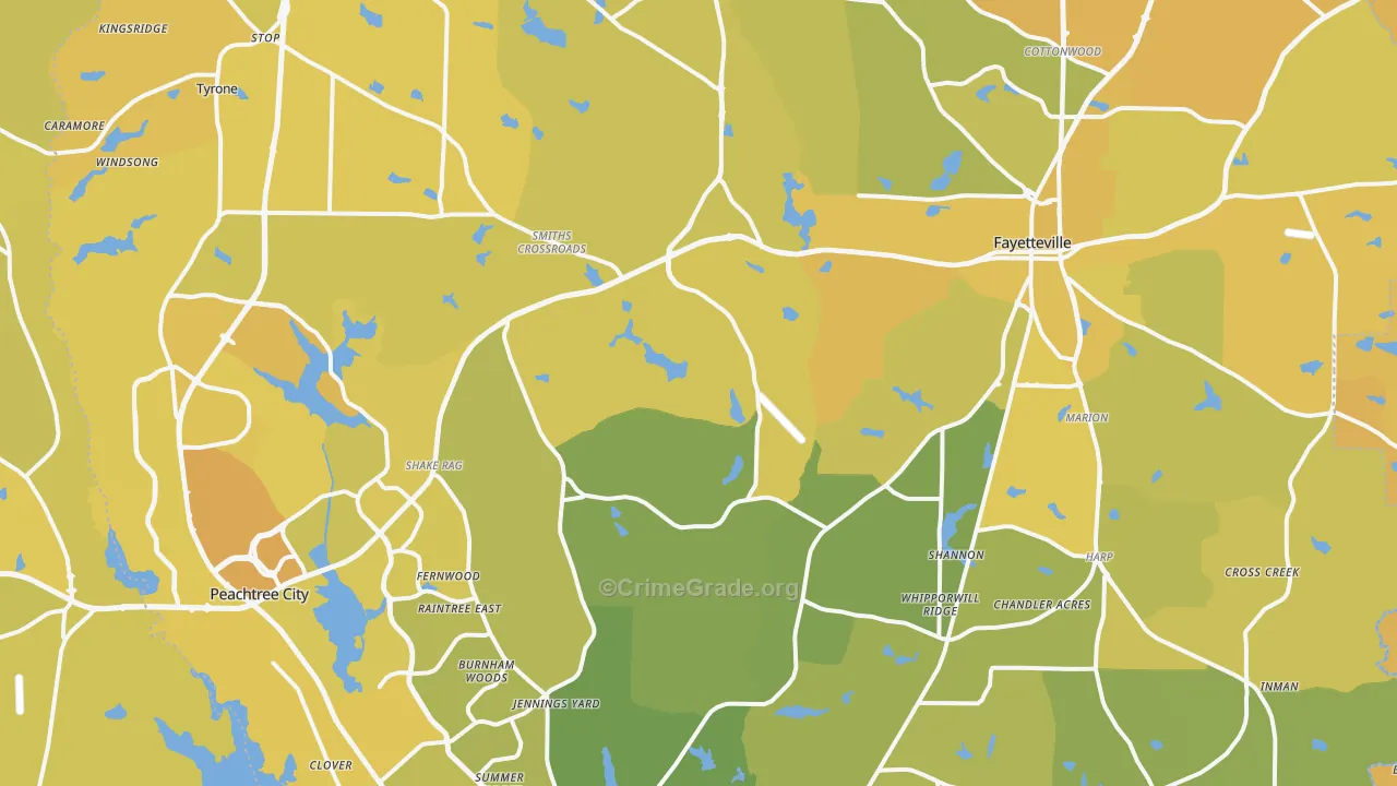 Fayette County, GA Map of Vehicle Theft Rates