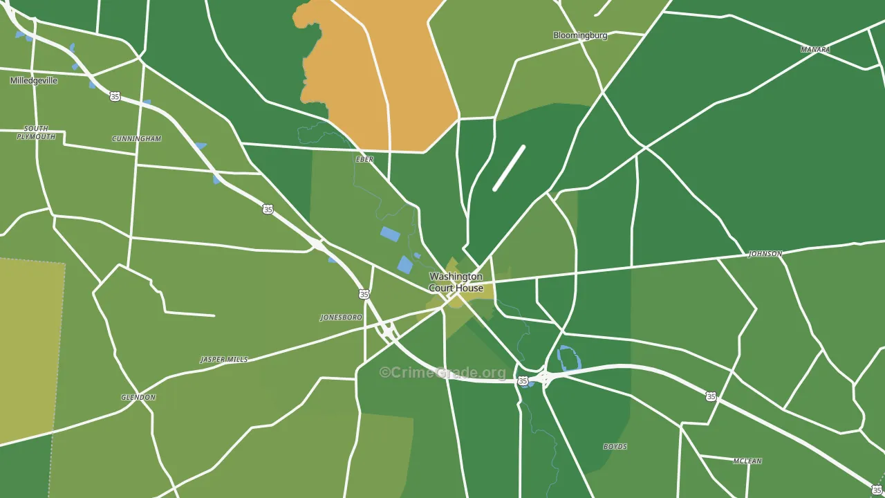 Fayette County, OH Map of Vehicle Theft Rates