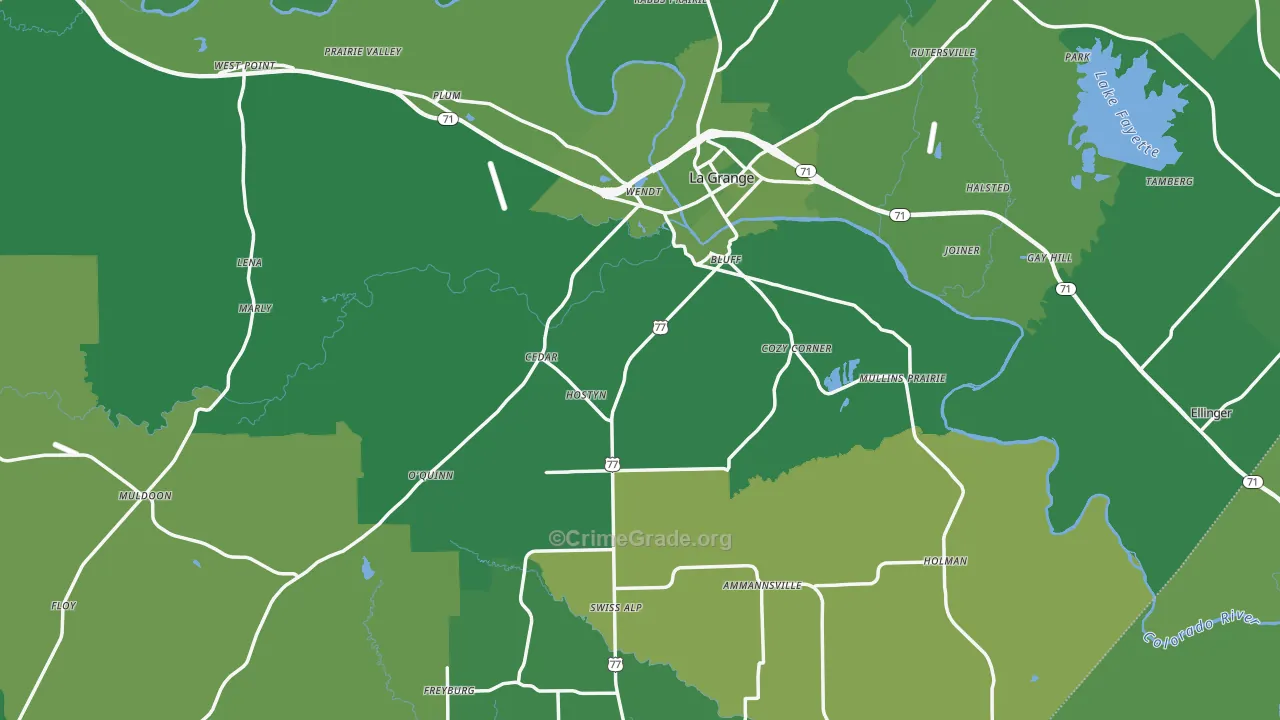 Fayette County, TX Map of Vehicle Theft Rates