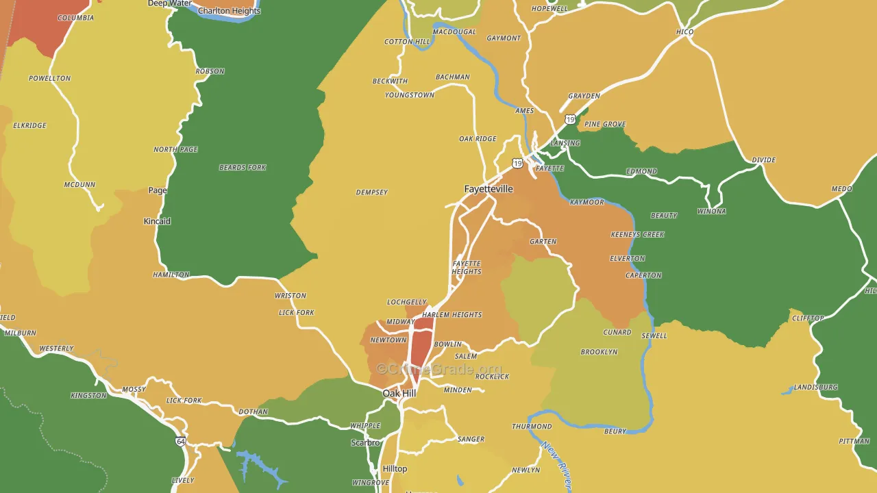 Fayette County, WV Map of Vehicle Theft Rates