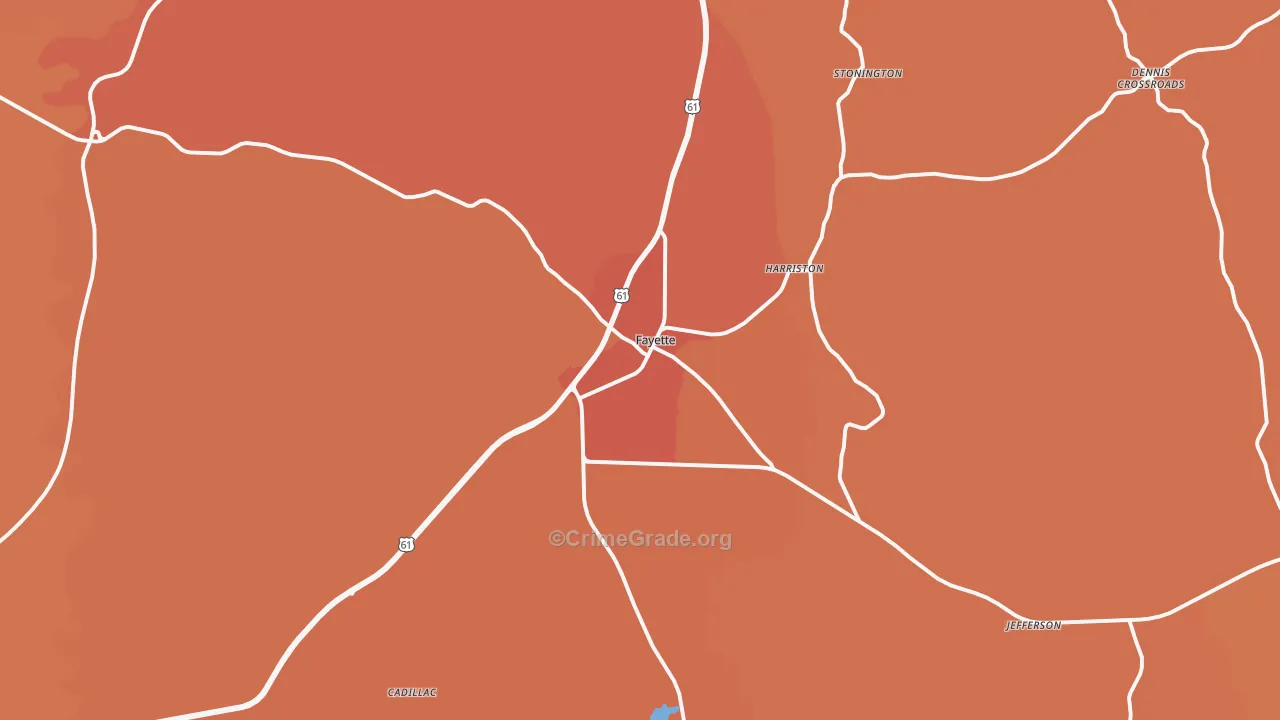 Fayette, MS Map of Vehicle Theft Rates