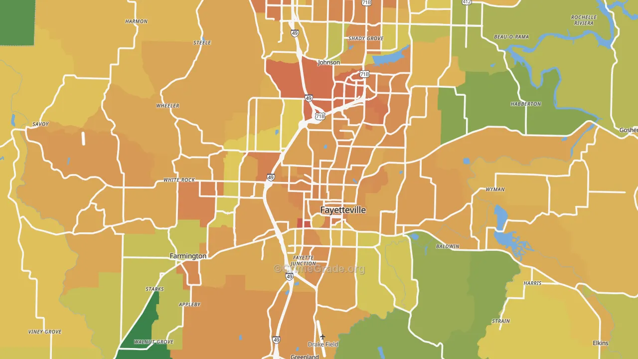 Fayetteville, AR Map of Vehicle Theft Rates