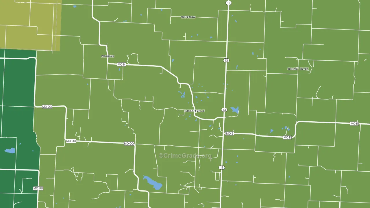 Fayetteville, MO Map of Vehicle Theft Rates