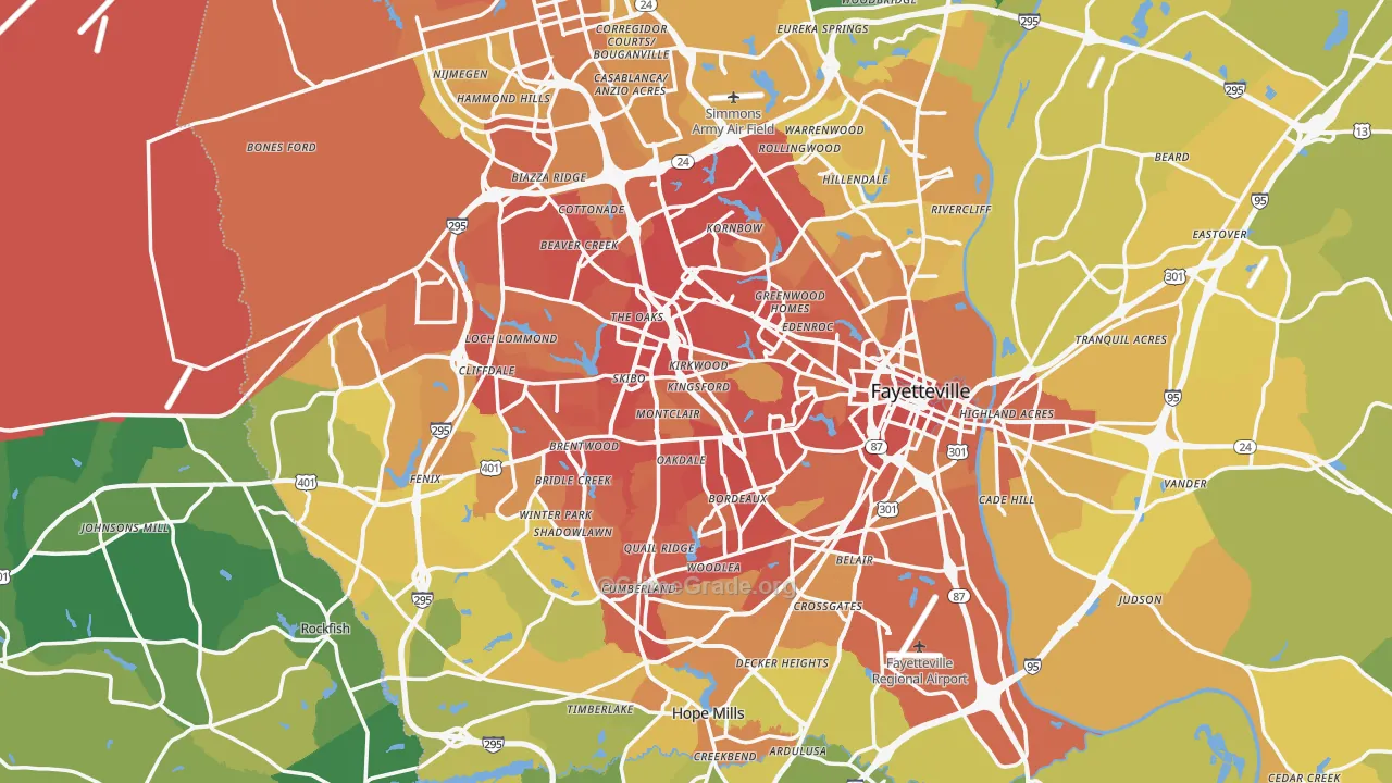 Fayetteville, NC Map of Vehicle Theft Rates