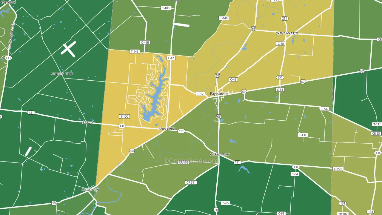 Fayetteville, OH Map of Vehicle Theft Rates