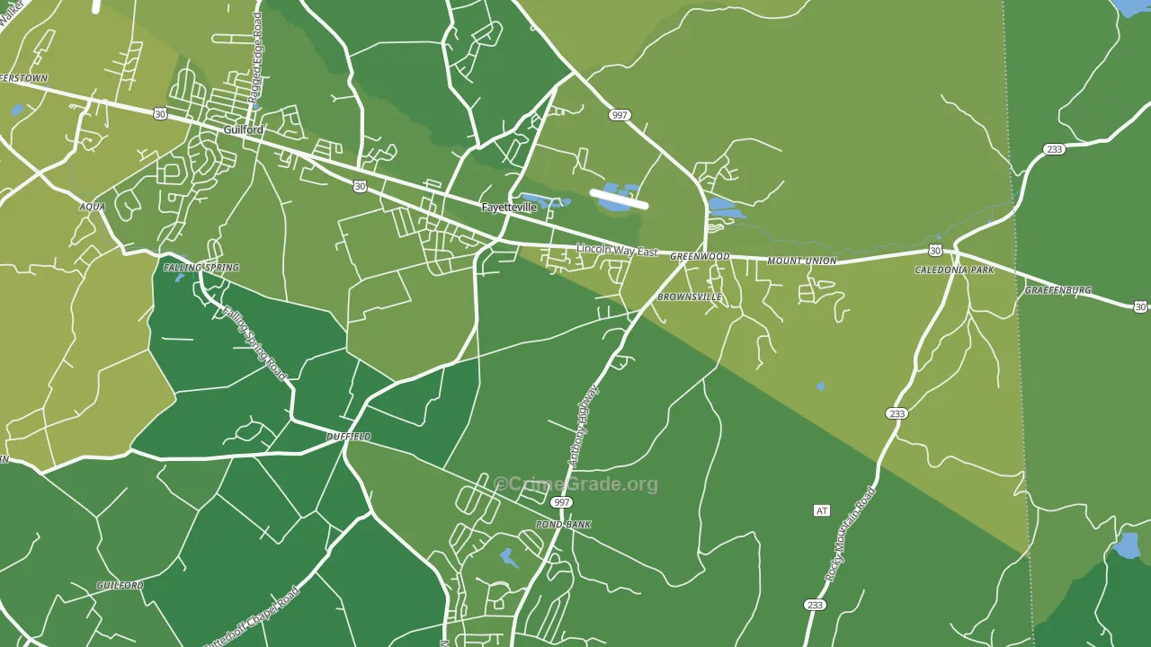 Fayetteville, PA Map of Vehicle Theft Rates