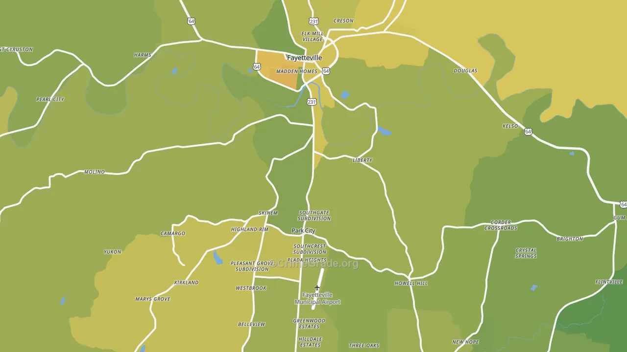 Fayetteville, TN Map of Vehicle Theft Rates