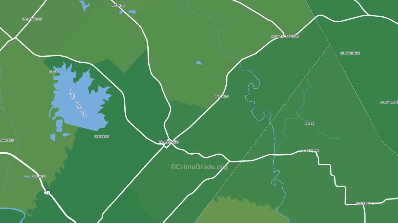 Fayetteville, TX Map of Vehicle Theft Rates