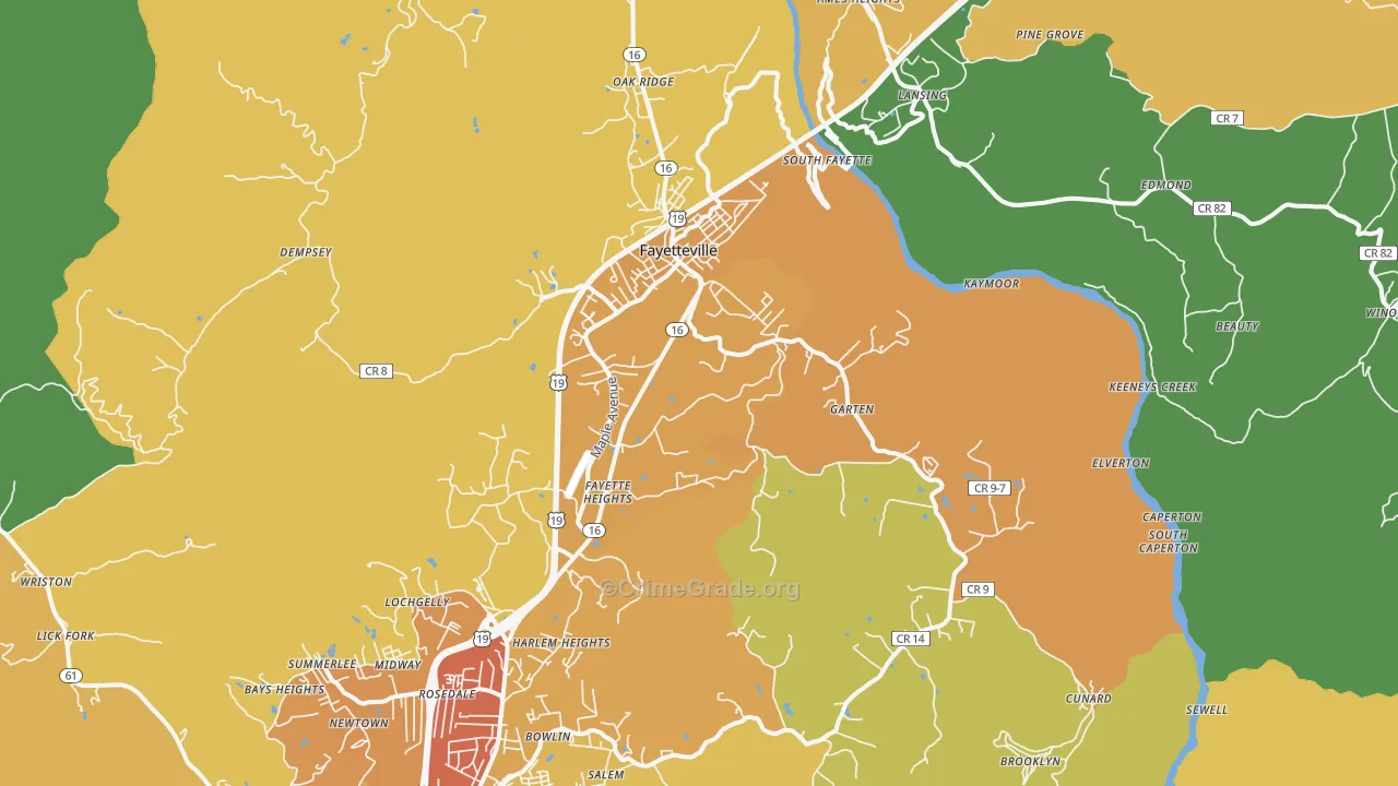 Fayetteville, WV Map of Vehicle Theft Rates