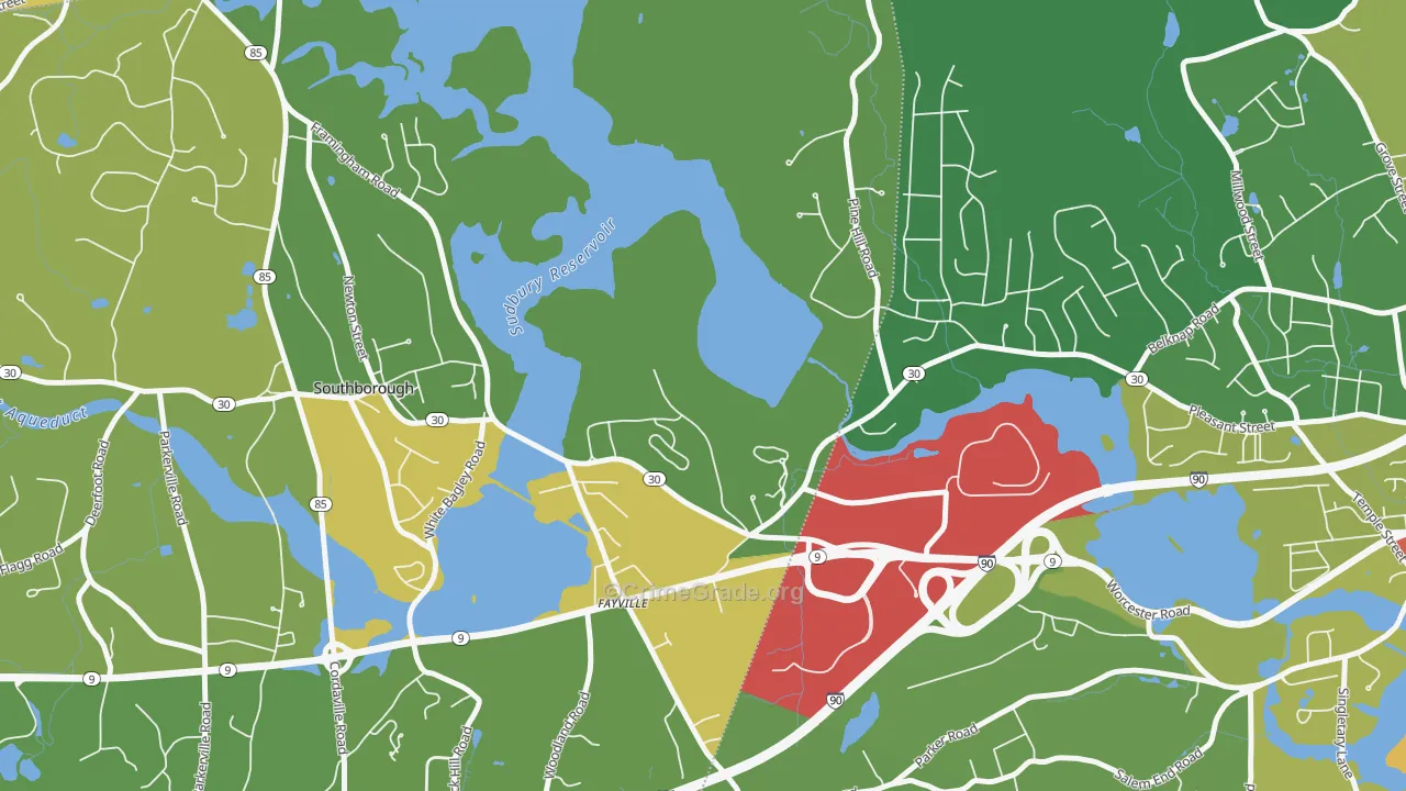 Fayville, MA Map of Vehicle Theft Rates