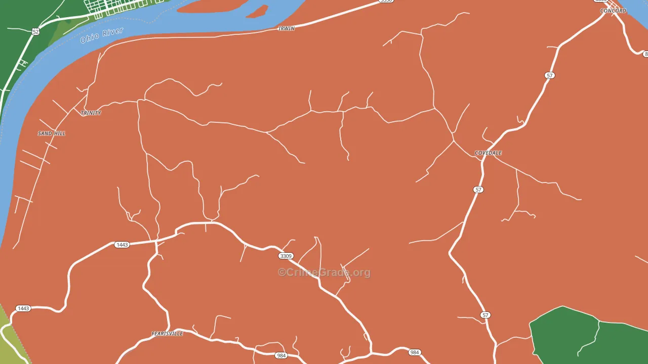 Fearisville, KY Map of Vehicle Theft Rates
