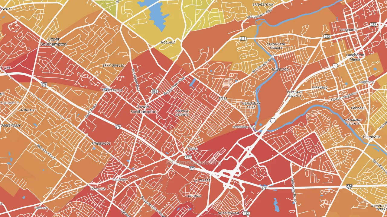 Feasterville-Trevose, PA Map of Vehicle Theft Rates