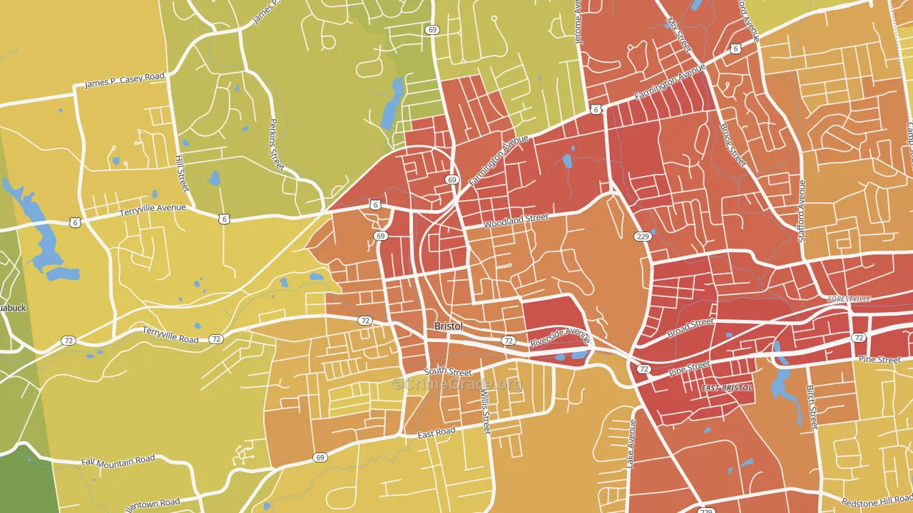 Federal Hill Historic District, Bristol, CT Map of Vehicle Theft Rates