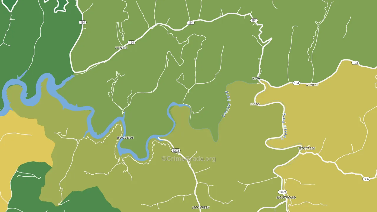 Fedscreek, KY Map of Vehicle Theft Rates
