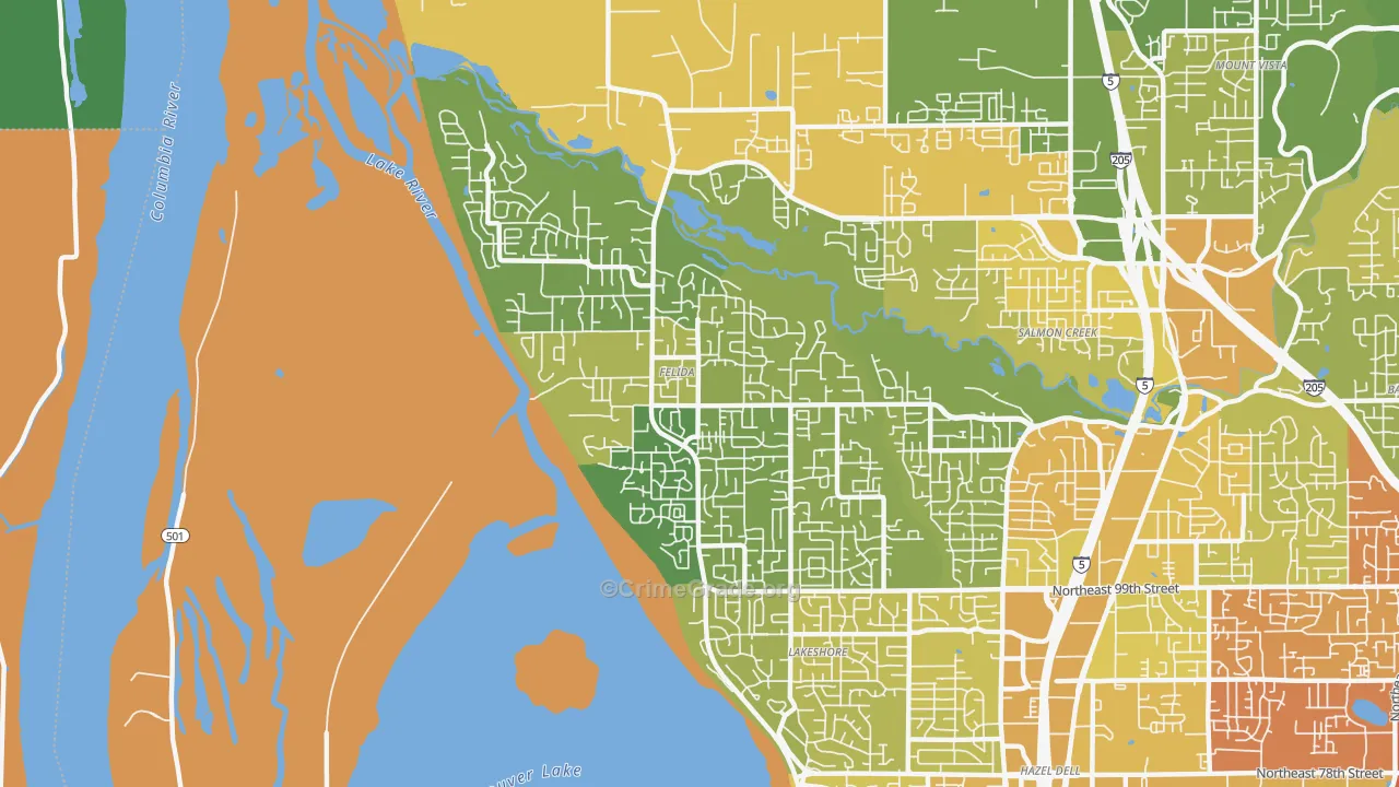 Felida-Starcrest, Vancouver, WA Map of Vehicle Theft Rates