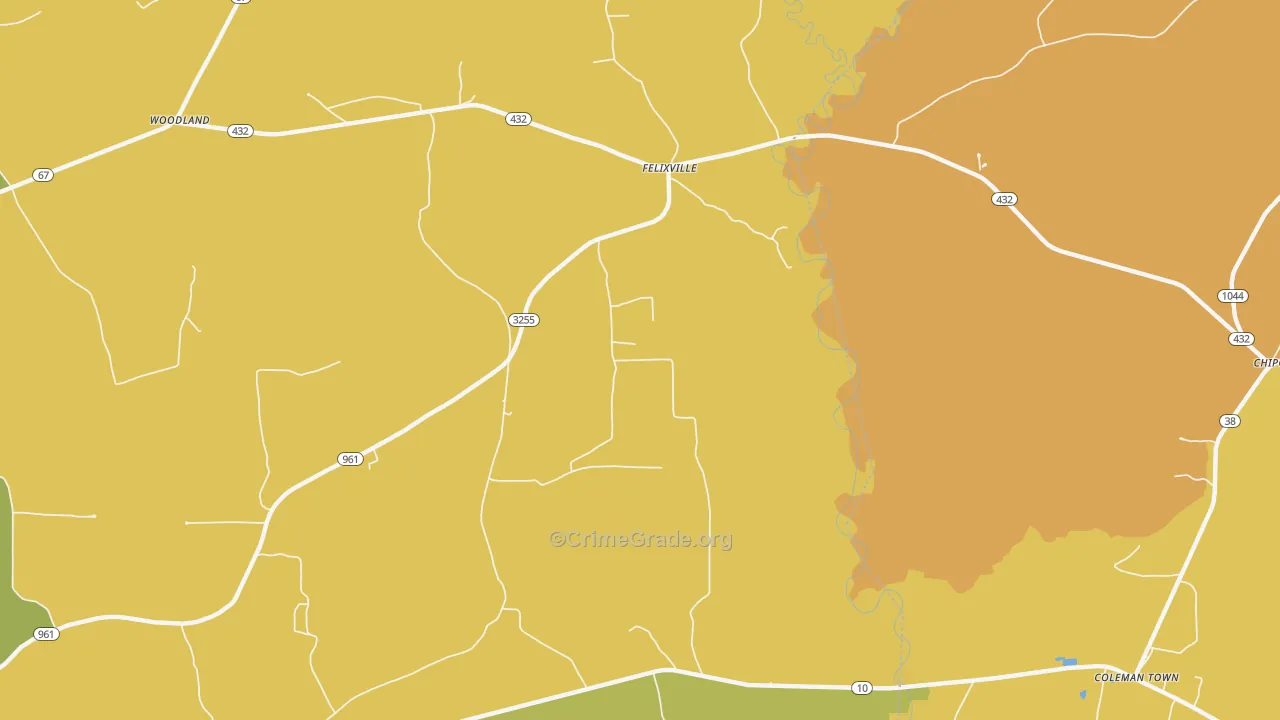 Felixville, LA Map of Vehicle Theft Rates