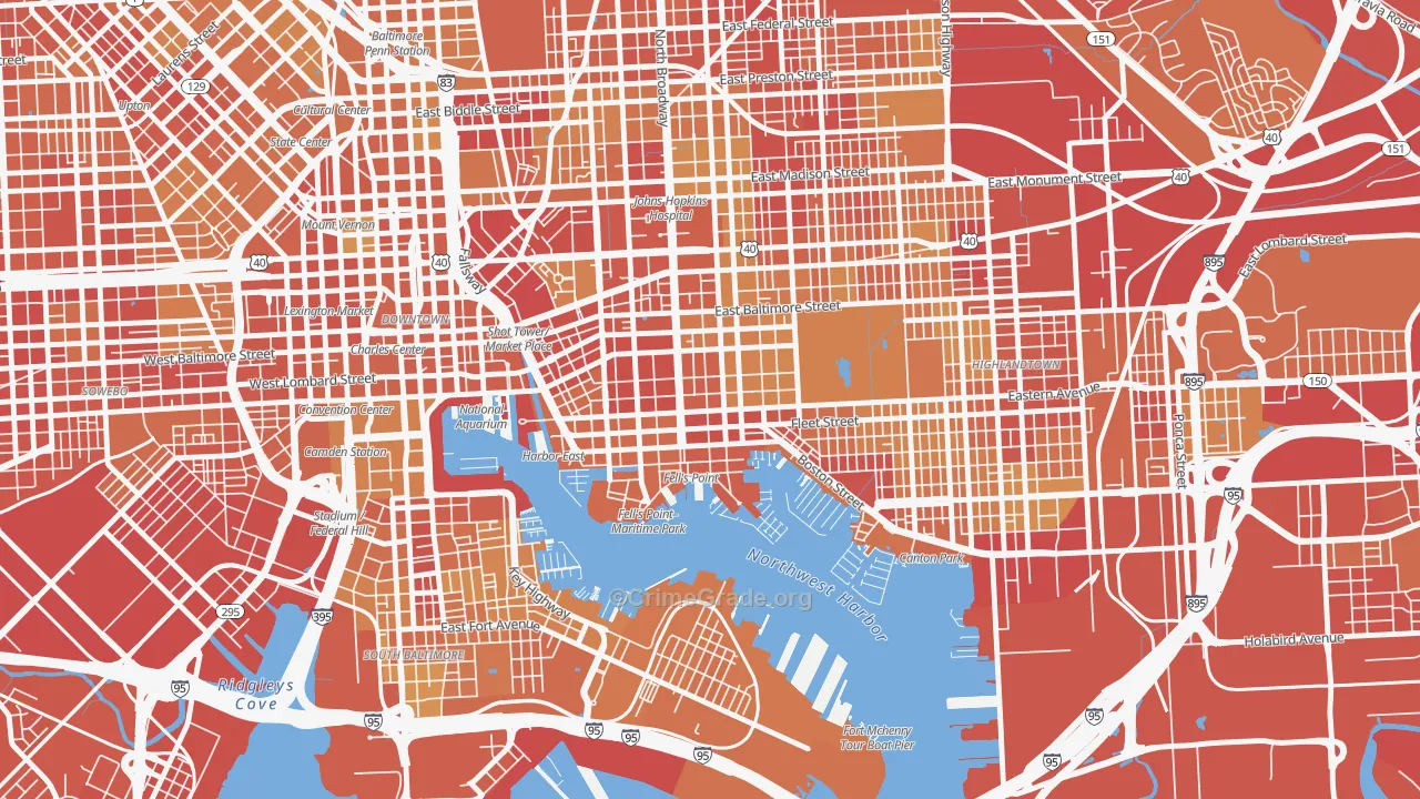 Fells Point, Baltimore, MD Map of Vehicle Theft Rates
