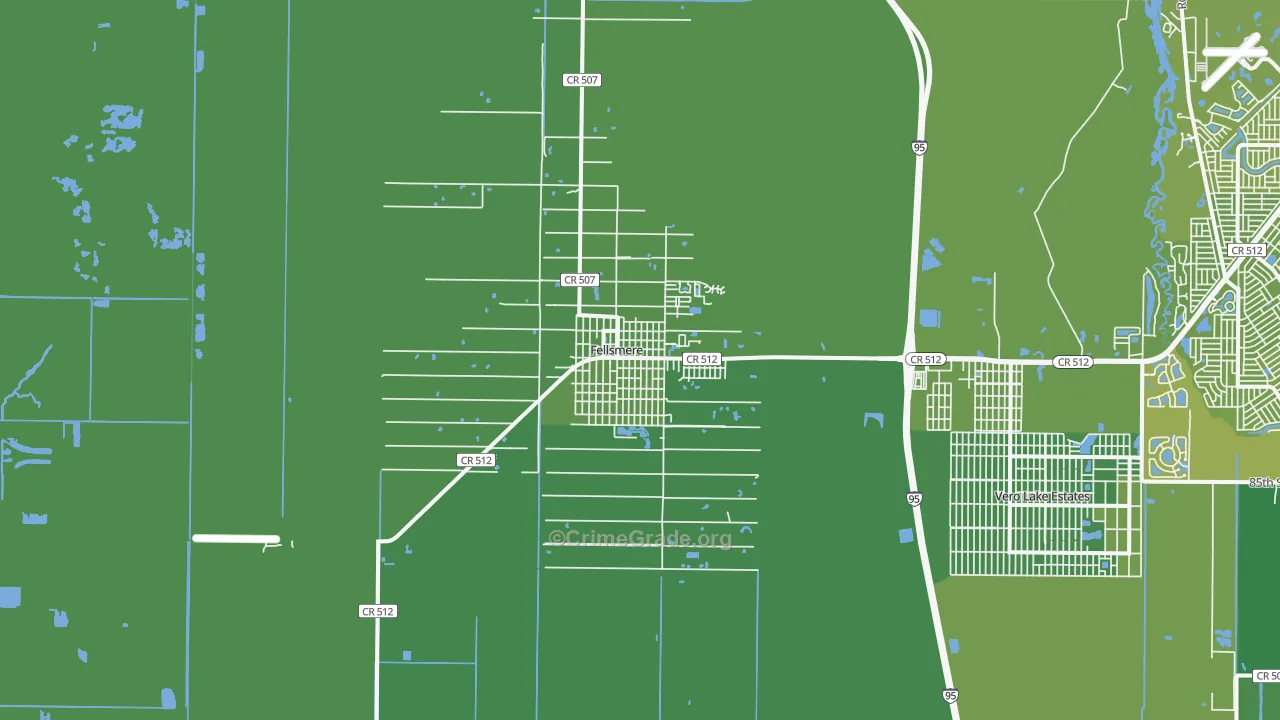 Fellsmere, FL Map of Vehicle Theft Rates