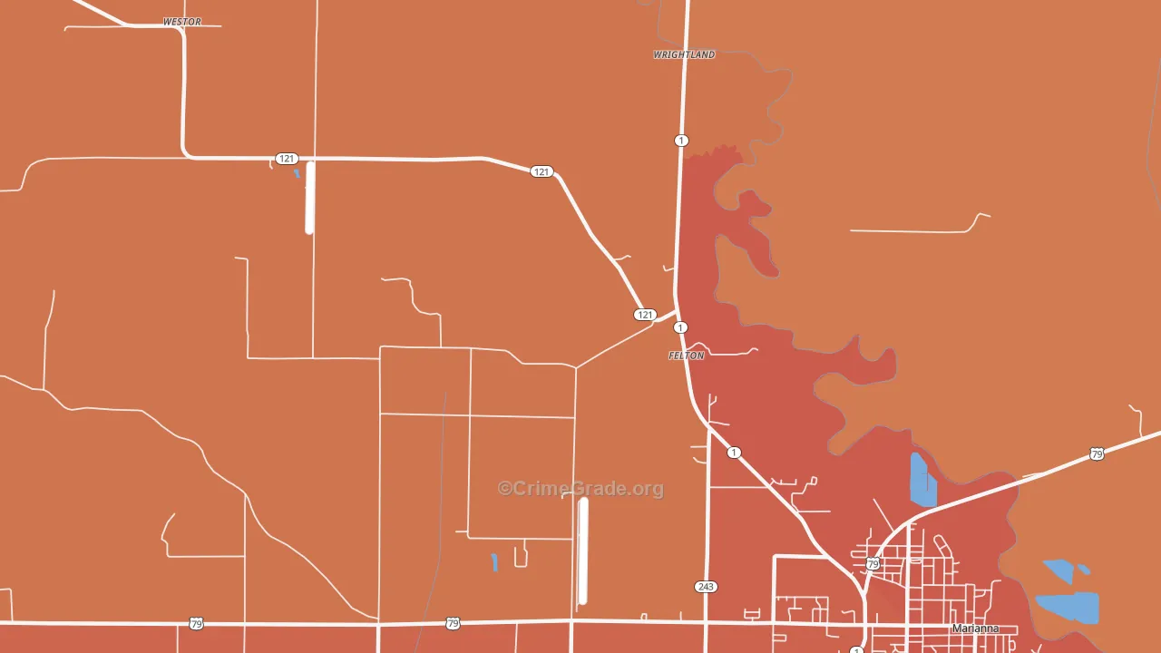 Felton, AR Map of Vehicle Theft Rates