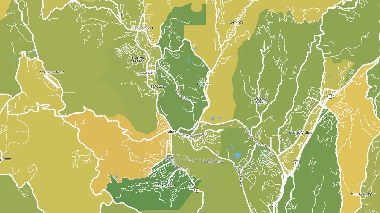 Felton, CA Map of Vehicle Theft Rates