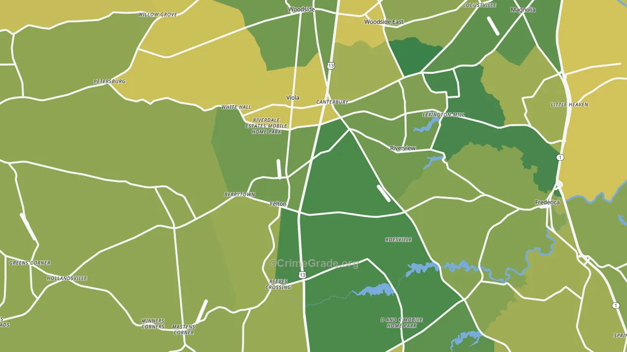 Felton, DE Map of Vehicle Theft Rates